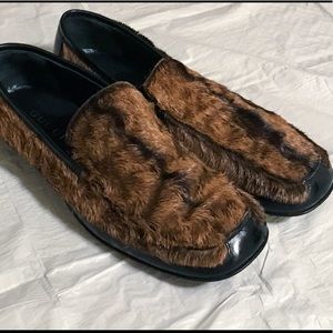 Gucci Pony Hair Fur Loafers Black Brown Size 7B